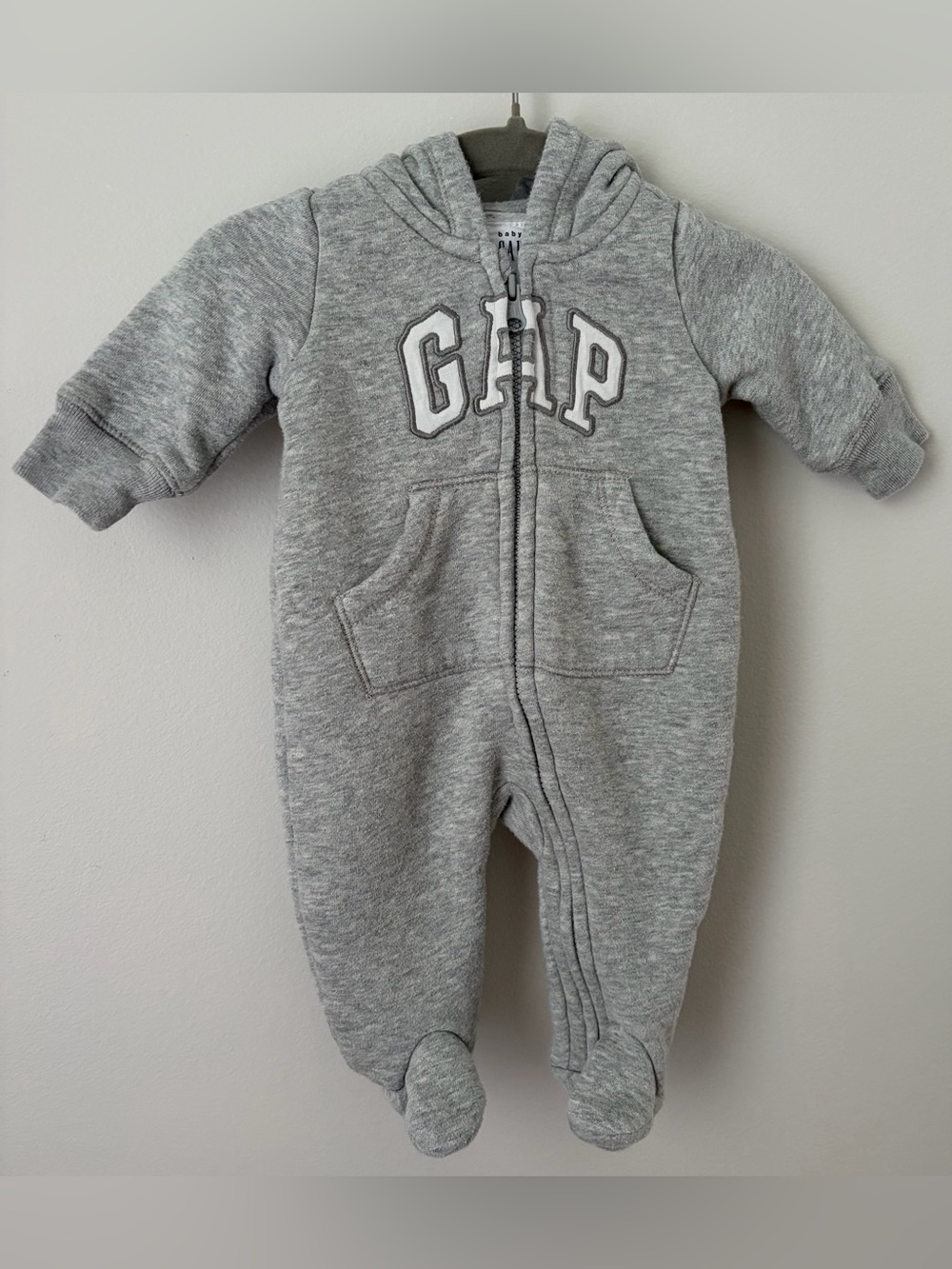 Baby Gap Newborn Gray Hooded Footed One-Piece